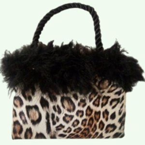 Womens Mini Bag     Animal Print w/ Faux Fur     Size  4.25 in. X 3.25 in.